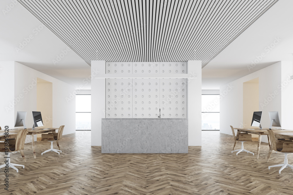 Fototapeta premium Gray reception table in an open space office