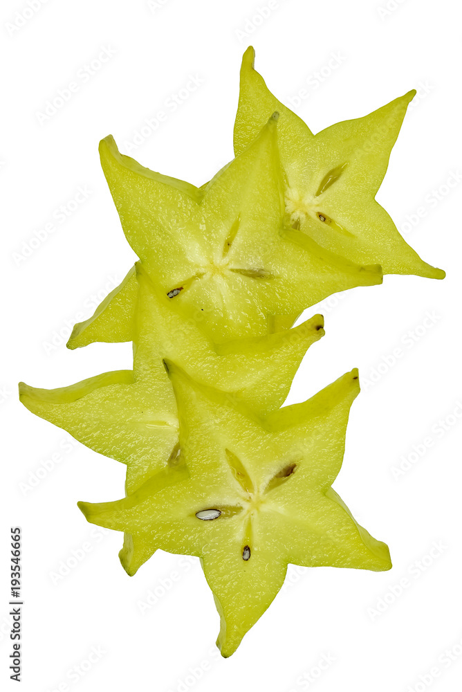 Fototapeta premium star fruit, carambola (Averrhoa carambola) sliced, isolated on white
