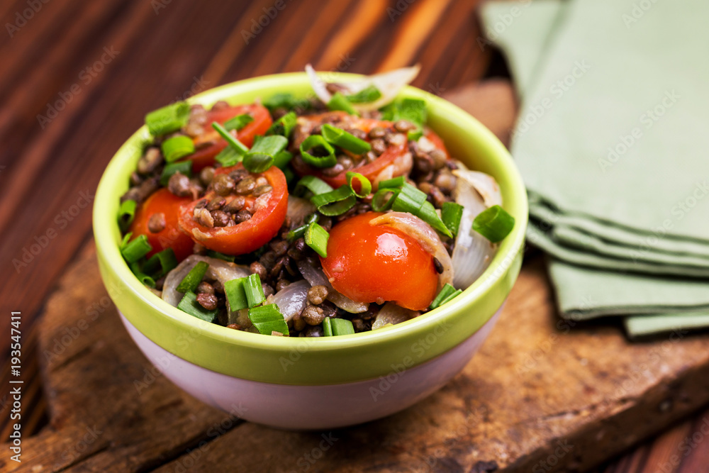 Indian lentil salad with veggies. Healthy food, vegetarian and vegan Indian lentil salad with veggies. Healthy food, vegetarian and vegan