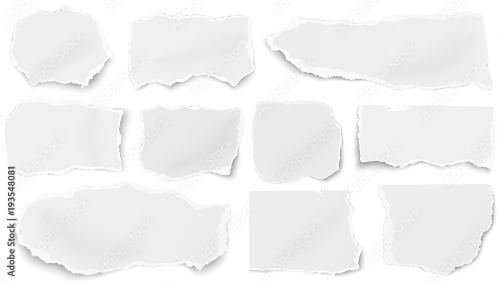 Set of paper different tears scraps isolated on white background - obrazy, fototapety, plakaty 