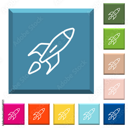 Launched rocket white icons on edged square buttons
