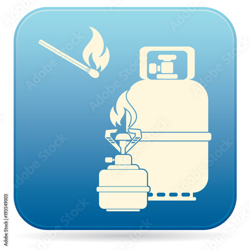 Camping stove with gas bottle icon vector