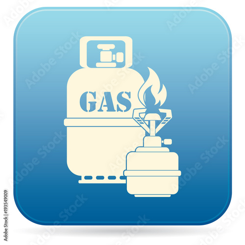 Camping stove with gas bottle icon vector