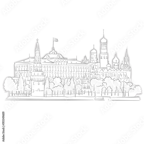 Moscow Kremlin Landmark Sketch
