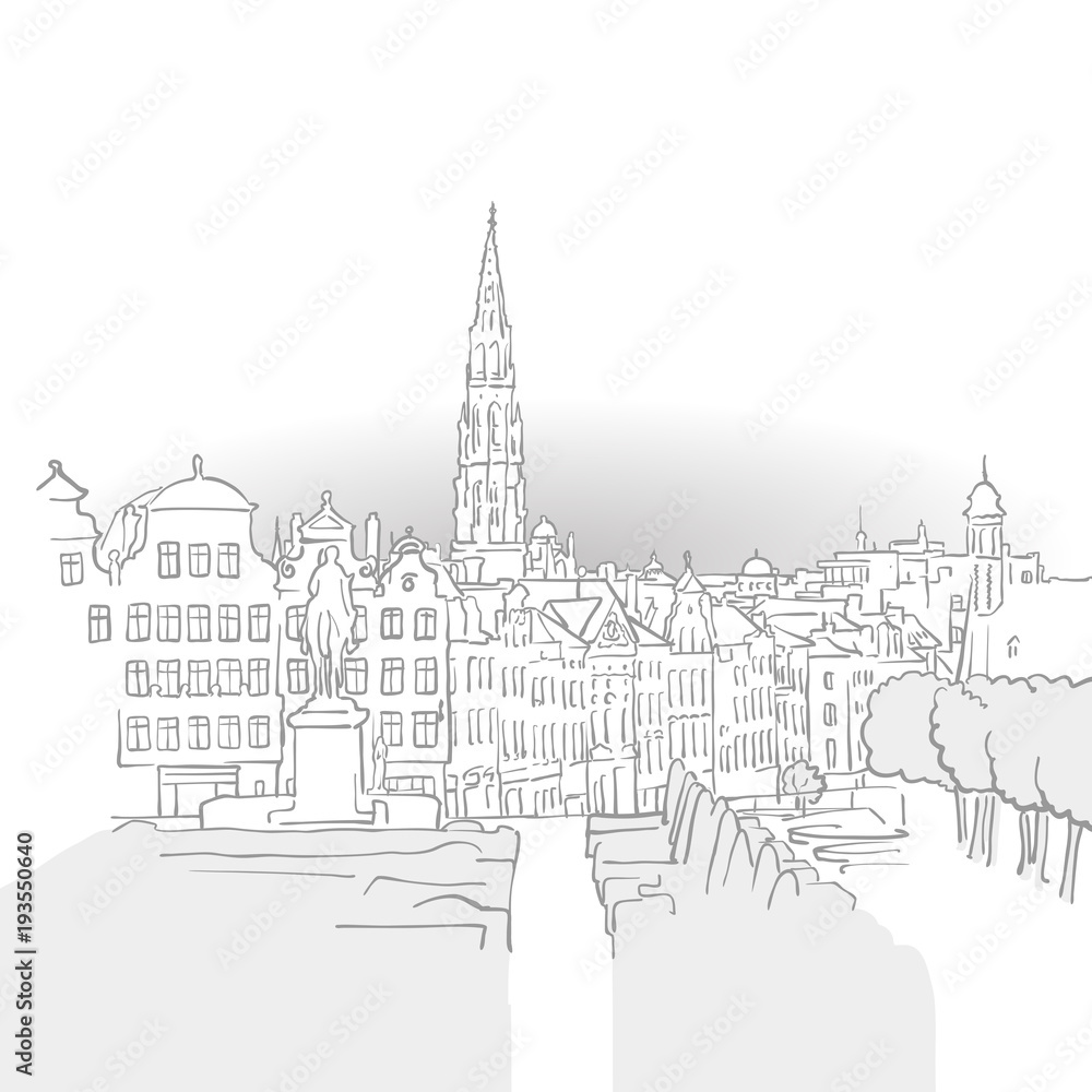 Brussels Famous Landmark Sketch