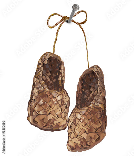 Bast shoes on a rope Russian folk shoes vector isolated