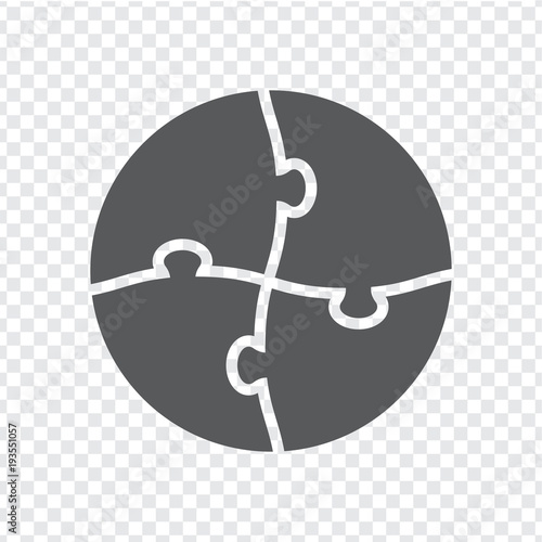 Simple icon circle puzzle in gray. Simple icon circle puzzle of the four elements on transparent background. Flat design. Vector illustration EPS10.