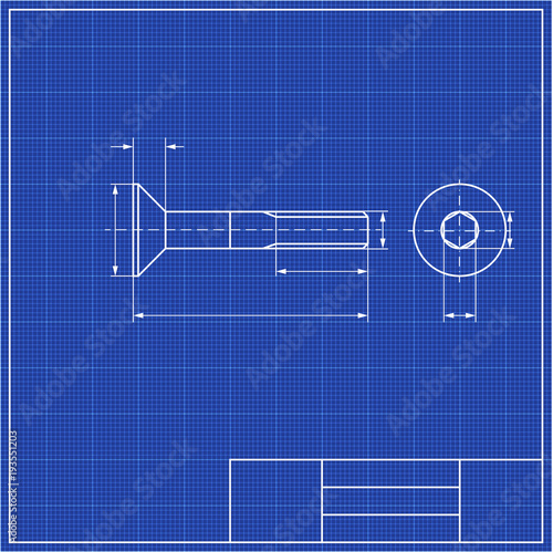 Blueprints. Mechanical engineering drawings of screw