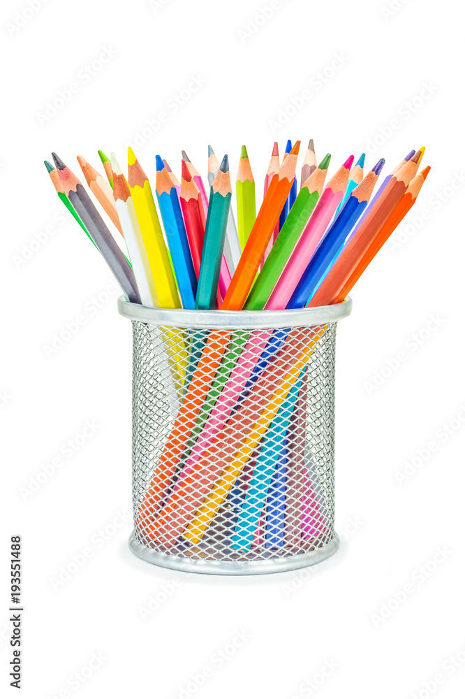 цветные карандаши в стакане на изолированном белом фоне Stock Photo | Adobe  Stock