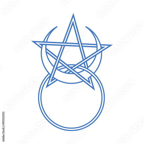 Vector symbol for wiccan and occult esoteric community: Horned God symbol with pentacle. Could be also used as wizard amulet with pentacle or pentagram and moon cycles. Horned God avatar.