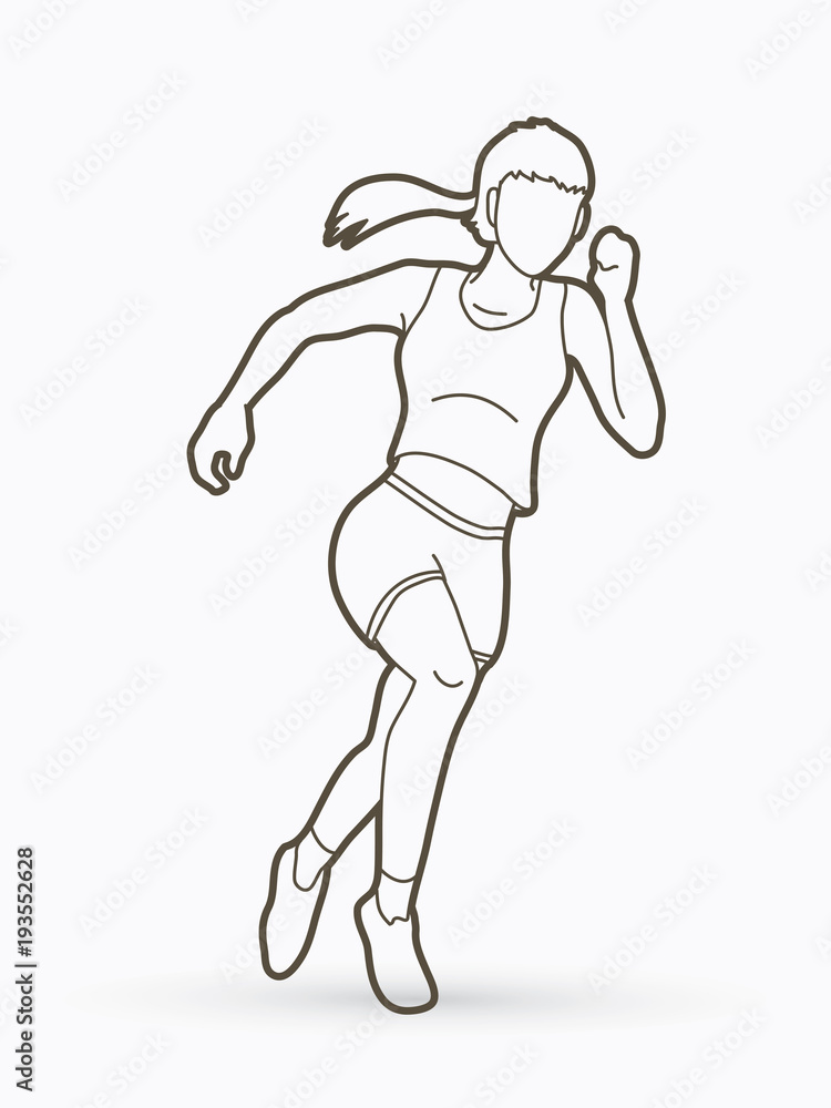 Athlete runner, A woman runner running outline graphic vector