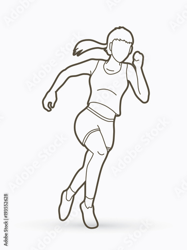 Athlete runner  A woman runner running outline graphic vector