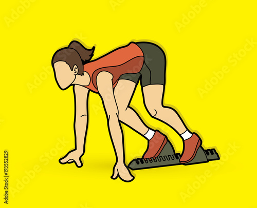 Athlete runner, A woman prepare start running action graphic vector