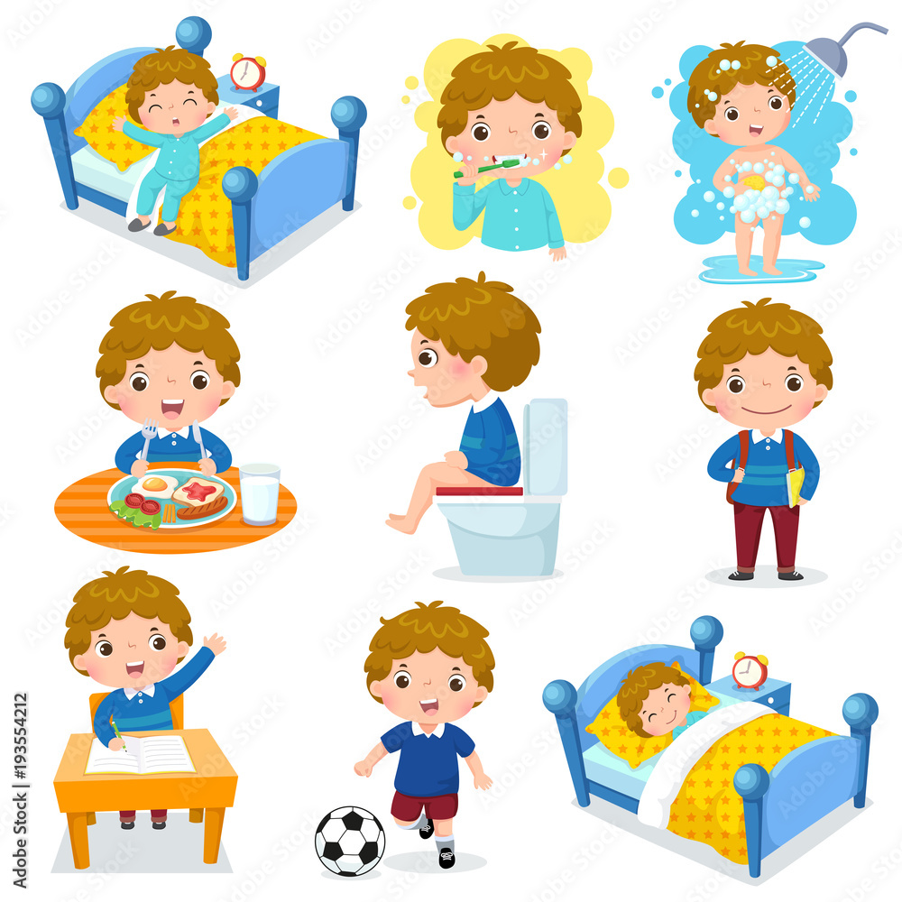 Daily routine activities for kids with cute boy Daily routine activities for kids with cute boy
