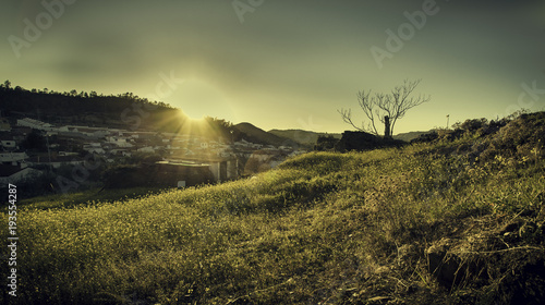 Luz del atardecer sobre el campo