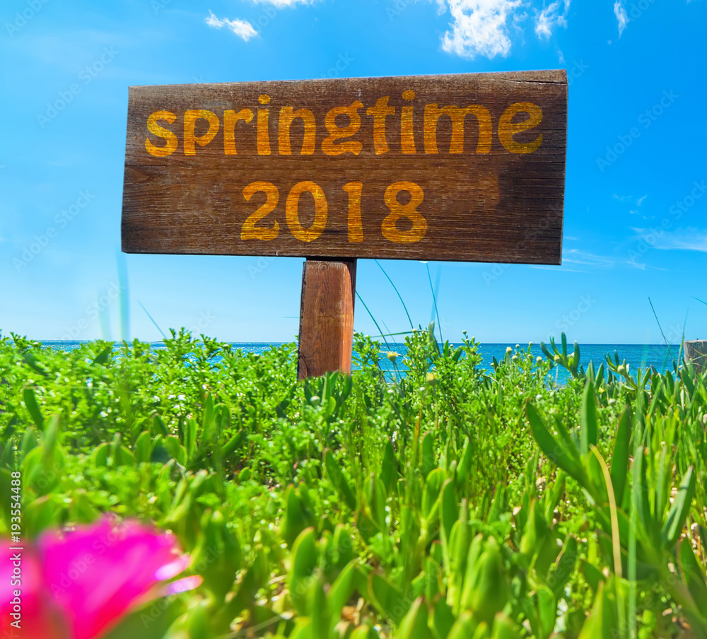 Springtime 2018 written on a wooden sign