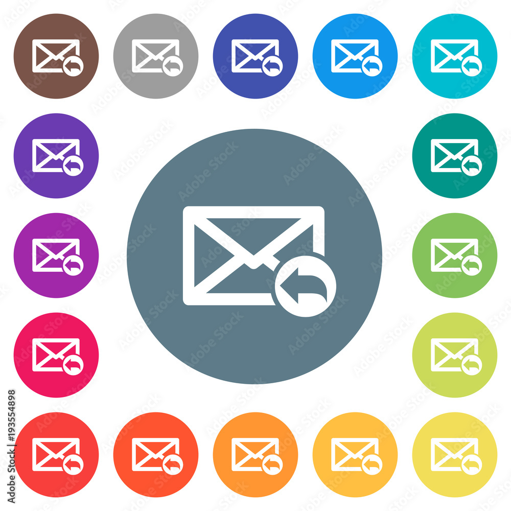 Reply mail flat white icons on round color backgrounds Reply mail flat white icons on round color backgrounds