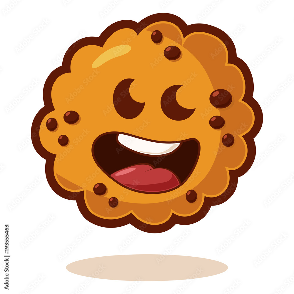 Cartoon cookies with chocolate chips. Cute biscuit character. Vector  illustration isolated on white background. Kawaii face emotions. Stock  Vector | Adobe Stock