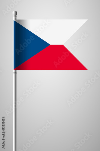 Flag of Czech Republic. National Flag on Flagpole. Isolated Illustration on Gray