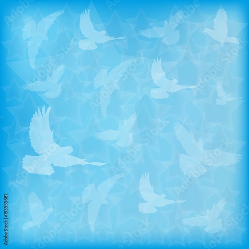 3054930 blue blurred background birds doves silhouettes and stars
