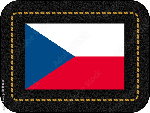 Flag of Czech Republic. Vector Icon on Black Leather Backdrop