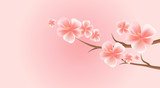 Branches of Sakura with Pink flowers isolated on Pink background. Sakura flowers. Cherry blossom. Vector 
