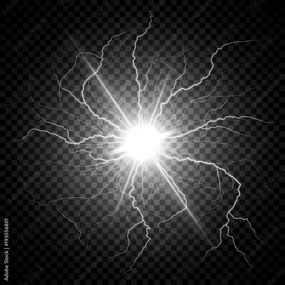 Electric flash of lightning on a dark transparent background. Vector circle  lightning Stock Vector | Adobe Stock