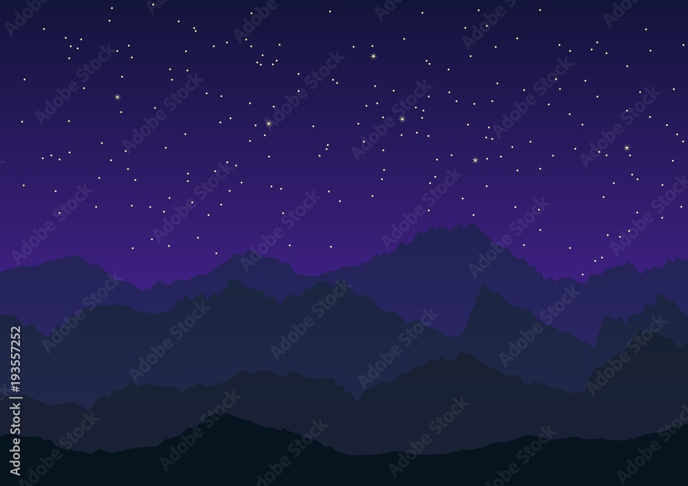 Mountains under starry sky vector