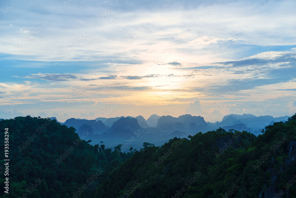 Sunset over beautiful Krabi mountains, Thailand Sunset over beautiful Krabi mountains, Thailand