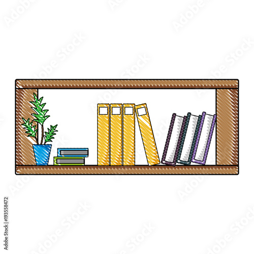 grated office shelf with plants and folders document