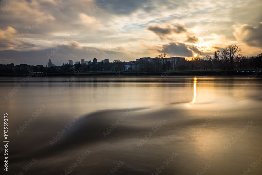 Sunset on the Vistula and downtown of Warsaw, Poland Sunset on the Vistula and downtown of Warsaw, Poland