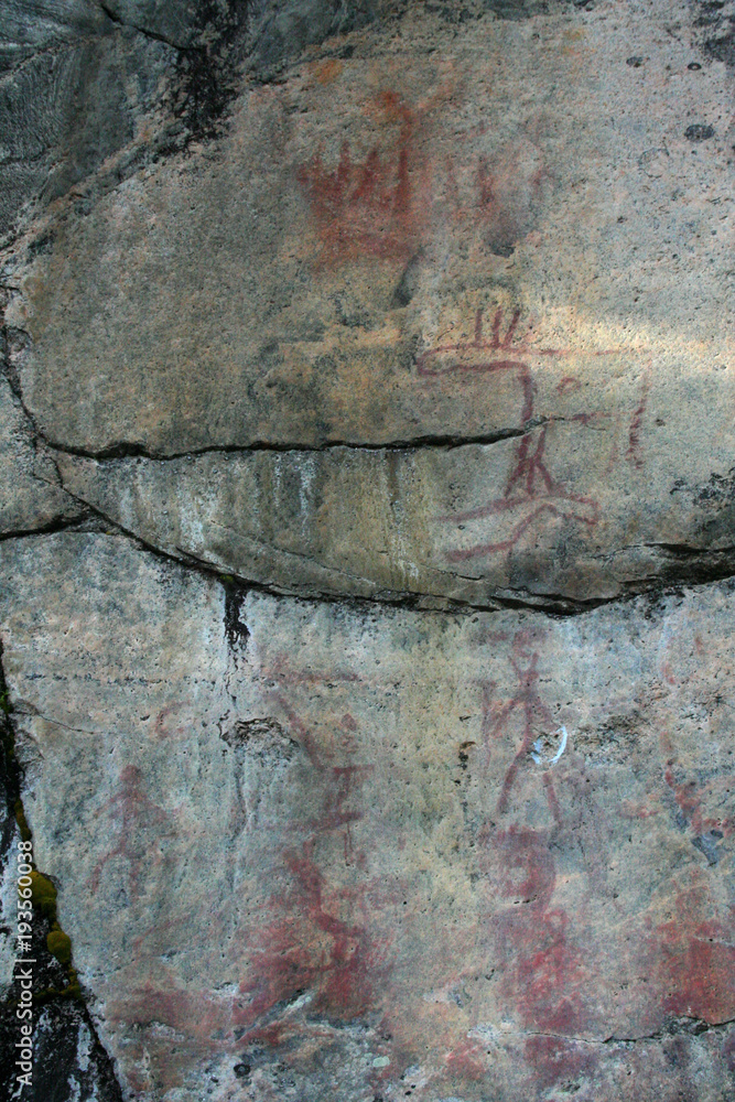 Part of the Astuvansalmi rock paintings in Ristiina, Finland. Astuvansalmi painting are the largest in Finland.
