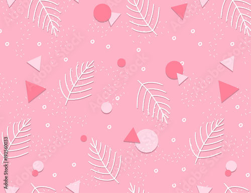 Memphis Pattern Background with Leafs. Fashion design 80-90s