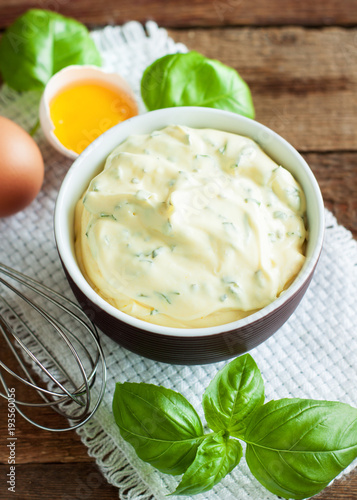 Homemade basil mayonnaise sauce