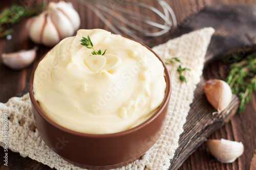 Homemade garlic mayonnaise sauce