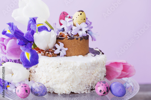 cake with Easter eggs and flowers