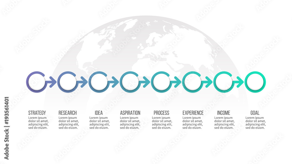Business process. Timeline with 8 options. Vector template. Business process. Timeline with 8 options. Vector template.