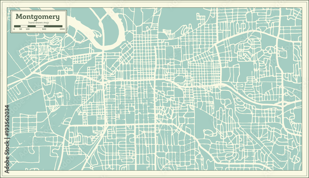 Montgomery Alabama USA City Map in Retro Style. Outline Map.