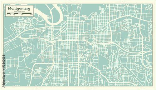Montgomery Alabama USA City Map in Retro Style. Outline Map. photo