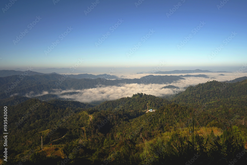 Mountain landscape bird eye view above the cloud and mist Mountain landscape bird eye view above the cloud and mist