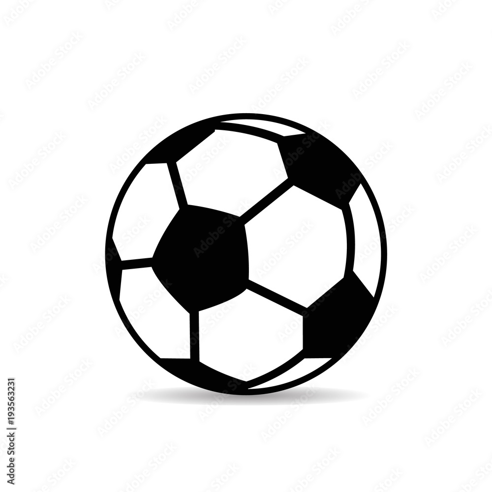 Soccer ball (black and white), close-up, silhouette on white background,