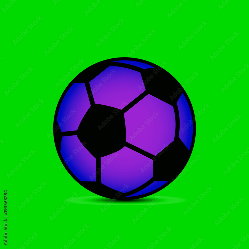Fototapeta premium Abstract illustration, Dark blue soccer ball, Cartoon on green background,