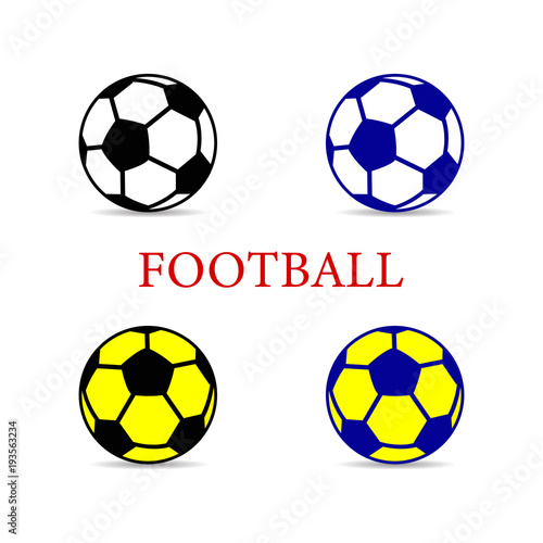 Collection of soccer ball  black  blue  yellow   silhouette on white background 