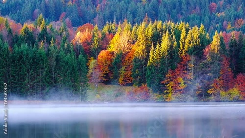 Geroldsee view during autumn with foggy sunrise