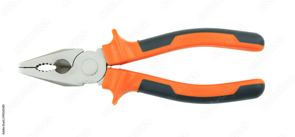 Pliers pincers isolated on white background, top view Pliers pincers isolated on white background, top view