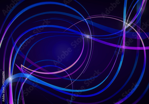 Shining blue background with satin twisted purple blue stripes covered with glare