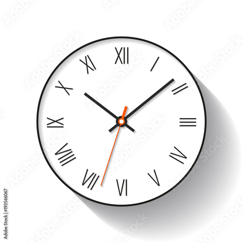 Simple Clock icon in flat style with Roman numerals. Minimalistic timer on white background. Business watch. Vector design element for you project