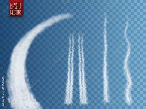 Vector airplane condensation trail. Smoke isolated on transparent background