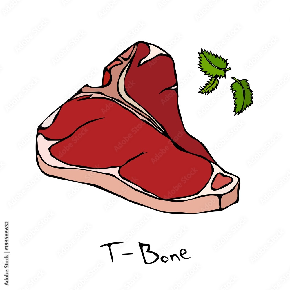 Most Popular Steak TBone. Beef Cut. Meat Guide for Butcher Shop or Steak House Restaurant Menu