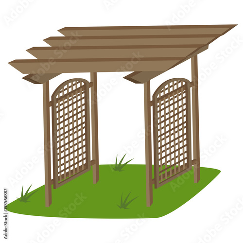 Garden trellis of teak for garden. Vector cartoon illustration isolated on a white background.